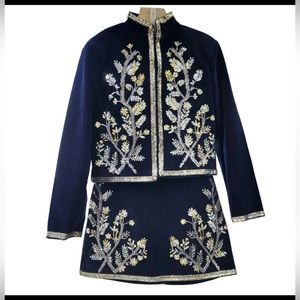 Sequined Embroidered Velvet women 2 piece suit